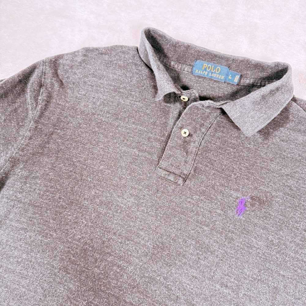 Polo Ralph Lauren Large Heather Black Purple‎ Pony Short Sleeved Polo Shirt